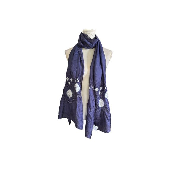 Eileen Fisher 100%Silk Blue Floral Crinkle Effect Patterned Scarf Luxurious Wrap - Picture 1 of 8